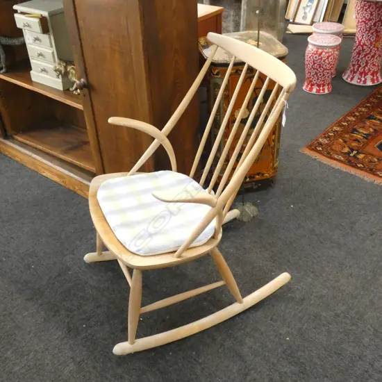 '50s BLOND OAK & TEAK DANISH ROCKER BY ILLUM WIKKELS (1919-1999) FOR N. EILERSEN
