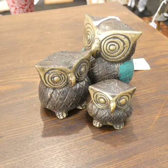 3 BRONZE OWLS H.70mm