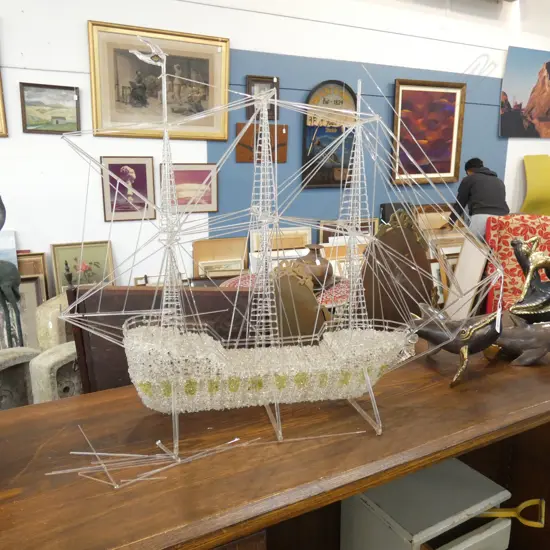 SAIL BOAT MADE OF GLASS RODS H.500mm L.630mm A/F