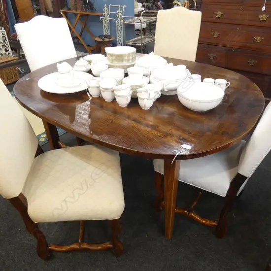 19thC FRENCH COUNTRY ELM PLANK TOP OVAL DINING TABLE...