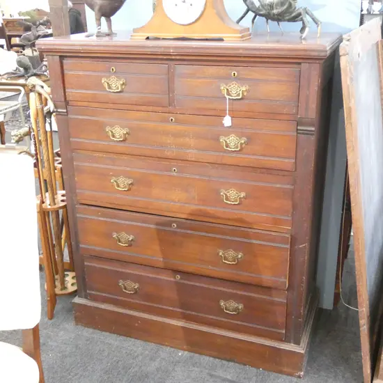 MAHOGANY CHEST OF DRAWERS  - 6 DRAWERS/4 LG 2 SM - BRASS HANDLES 1090 X 495 X 1320MM