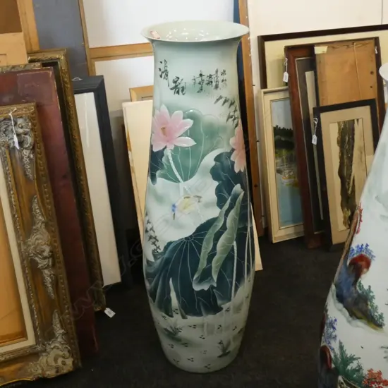 FLOOR STANDING CHINESE CERAMIC AND PORCELAIN VASE BIRDS FLOWERS & FISH H. 950MM 