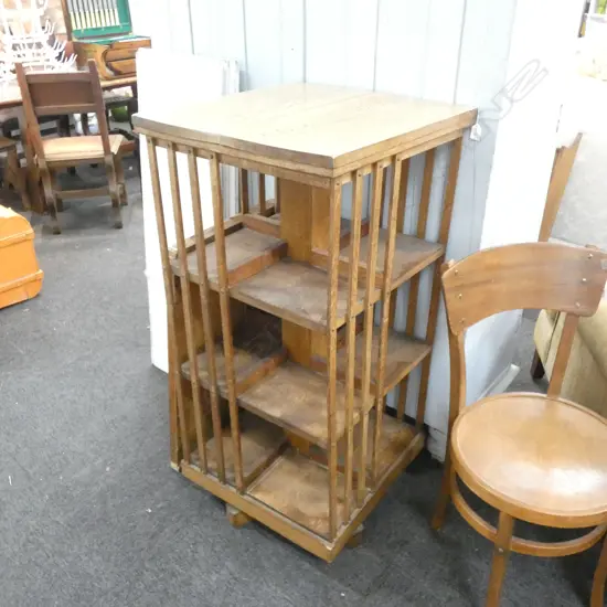 OAK ROTATING BOOKCASE...