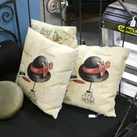 3 CUSHIONS; 2 FRENCH COUTURE STYLE DESIGN + 1 TEACUP DESIGN