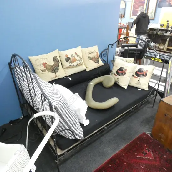 FRENCH BLACK PAINTED IRON DAY BED