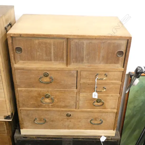 SM VINTAGE JAPANESE KO-DANSU CABINET 6 DRAWERS 2 SLIDING DOORS  525 X 320 X 590MM