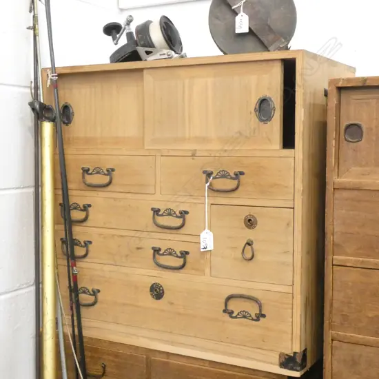 SM VINTAGE JAPANESE KO-DANSU CABINET - 6 DRAWERS & 2 SLIDING DOORS  555 X 300 X 520MM