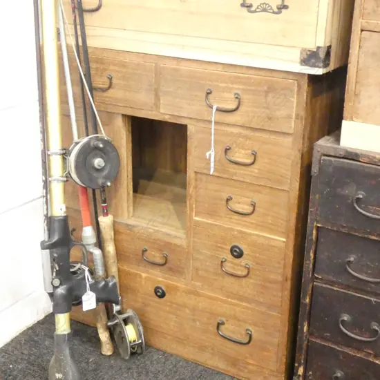 SM VINTAGE JAPANESE KO-DANSU CABINET 7 DRAWERS & 2 SLIDING DOORS 345 X 315 X 600MM