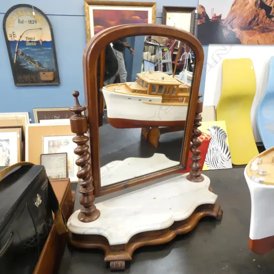 VICTORIAN MARBLE TOPPED MAHOGANY TOILET SWING MIRROR 