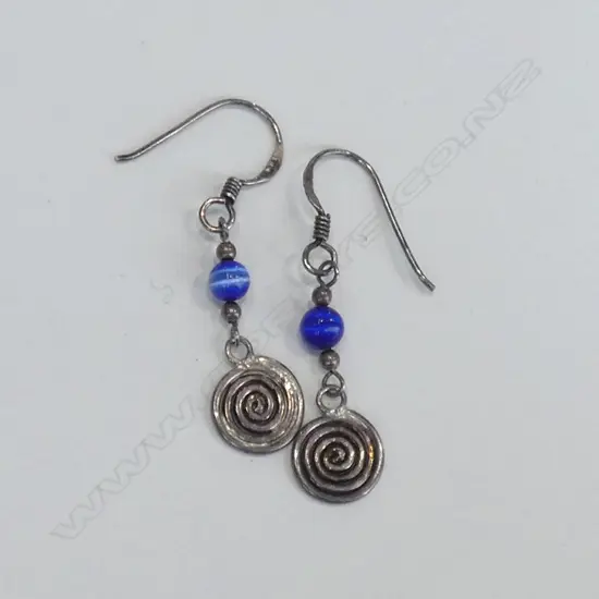 PR SILVER DROP & BLUE STONE EARRINGS