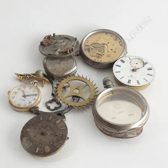 ASSORTED ANTIQUE POCKET WATCH PARTS SILVER & SILVER PLATE INCL. PAIR CASE
