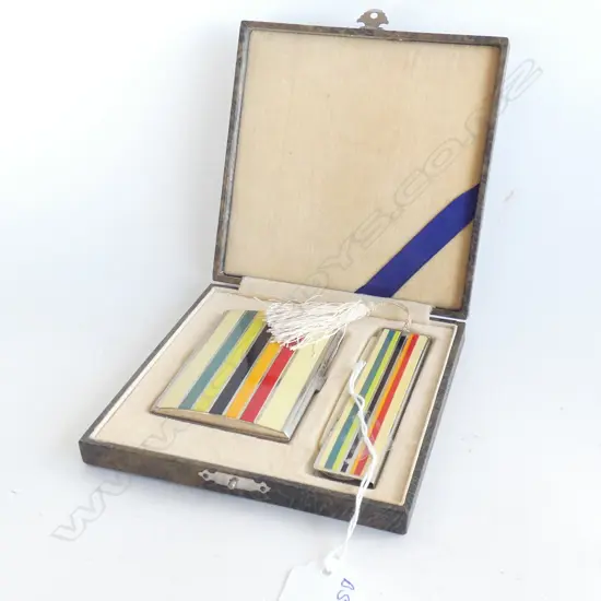 1950's COLOURED STRIPED ENAMEL COMPACT & COMB