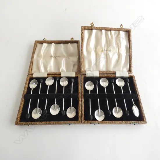 2 CASED SETS 6 STG SILVER COFFEE SPOONS B'HAM 1956