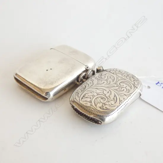 2 STG SILVER VESTAS 1 w. SCROLL ENGRAVING B'HAM 1912 + OTHER w. GARTER CREST 50 GRAMS