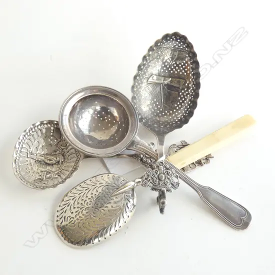 4 CONT. SILVER SIFTER / STRAINER SPOONS 
