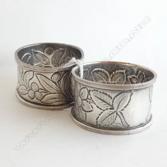 PR STG SILVER FLORAL ENGRAVED NAPKIN RINGS BIRMINGHAM 1939 34GMS 