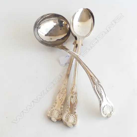 2 LG SHEFFIELD SILVER PLATE SERVING SPOONS &  LADLE 