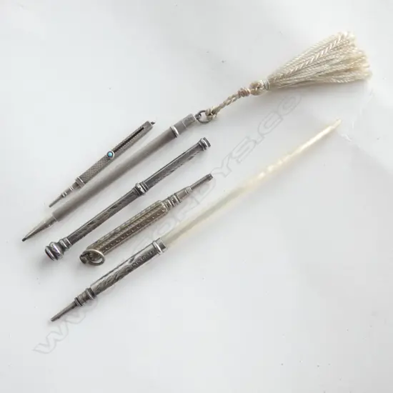 5 VINTAGE PROPELLING PENCILS; 4 MARKED STG SILVER 