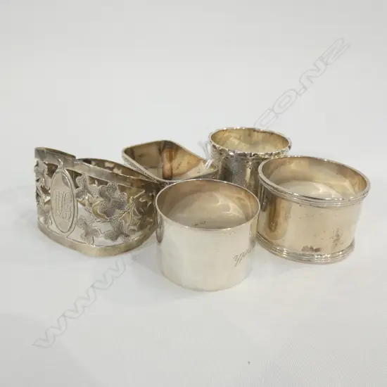 5 STG SILVER NAPKIN RINGS 136 GRAMS