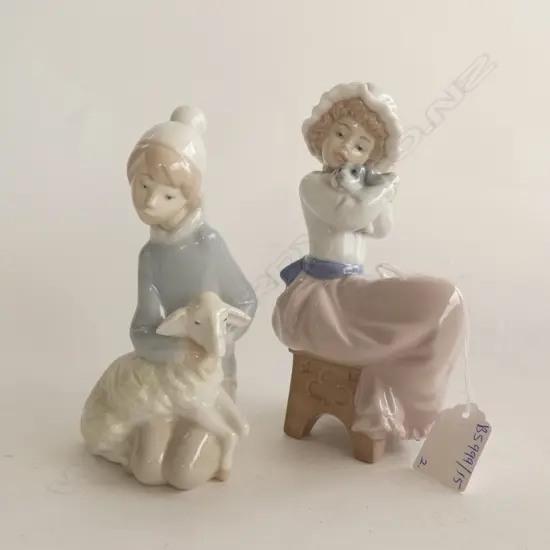 LLADRO BOY w. SHEEP + NAO GIRL w. PUPPY H.165mm