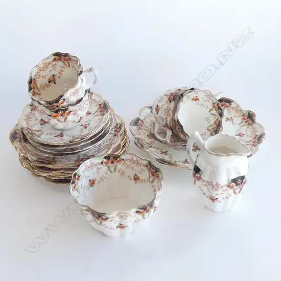 MELBA CHINA IMARI PART TEA SET; CAKE PLATE / C &S / SUGAR BOWL & JUG 20PCS 1 SAUCER A/F