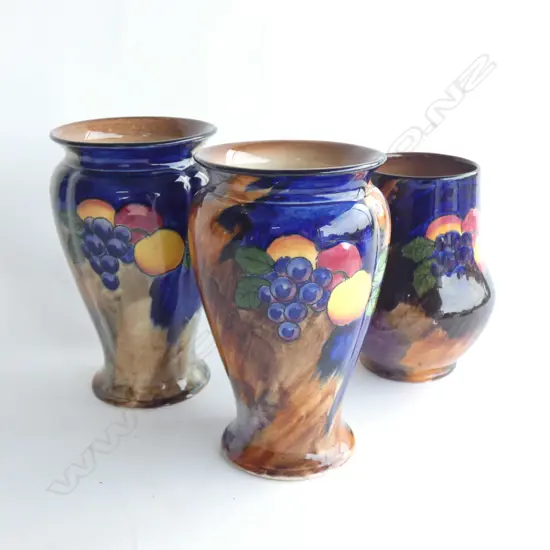 3 TUNSTALL 'AUTUMN' VASES; PR H.165mm + OTHER