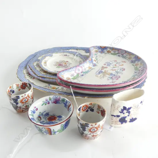 MASON IRONSTONE ASHET 5 PLATES & 4 CONDERMENTS VARIOUS PATS