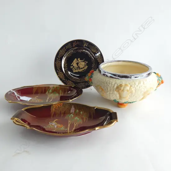 2 CARLTON WARE ROUGE ROYALE DISHES L.265mm + LIMOGES PLATE + CLARICE CLIFF CELTIC HARVEST BOWL