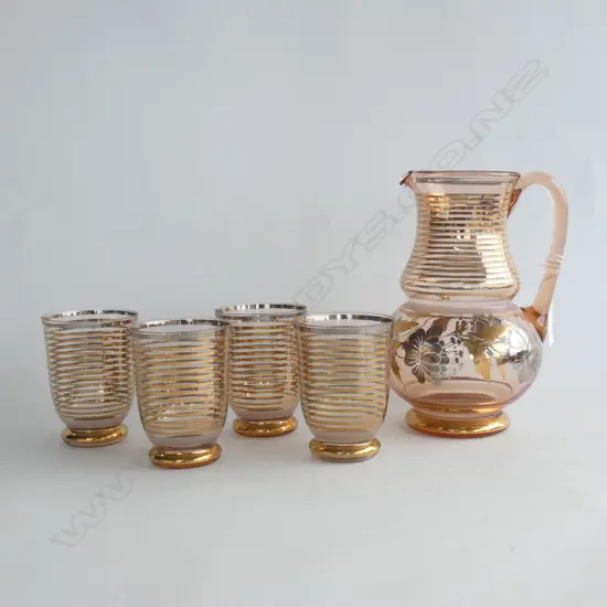 VINTAGE GLASS JUG H.220mm & 4 CUPS