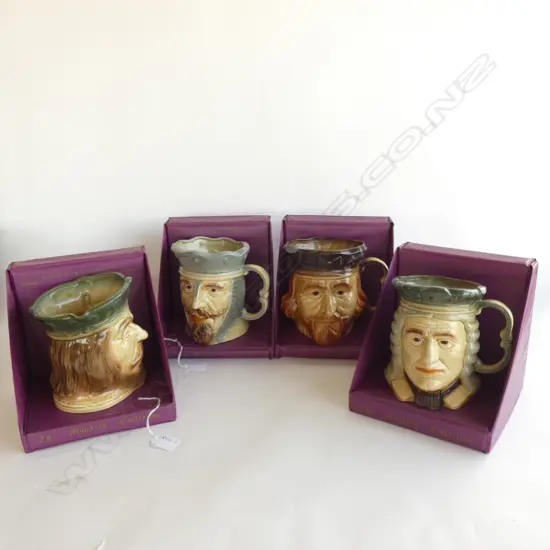 4 KINGSTON POTTERY MONARCH COLLECTION CHARACTER MUGS H. 170MM - IN PRESENTATION BOXES...