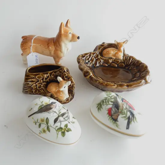 SYLVAC FAWN & LOG DISH (AF) & VASE + CORGI & 2 COALPORT LIDDED DISHES