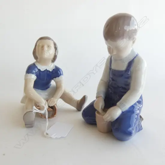 2 BING & GRONDAHL FIGURINES; BOY w. BUCKET & GIRL w. BUCKET