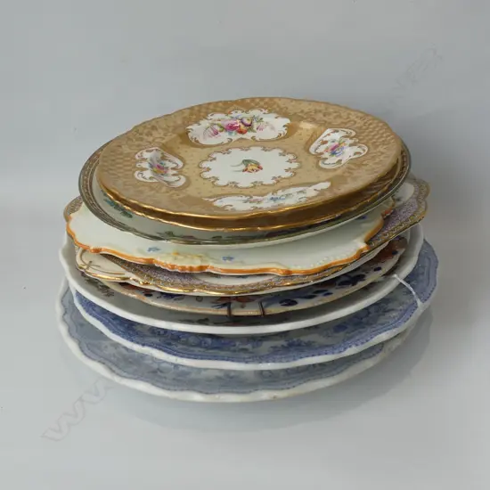 9 ASST. PLATES (B/W, MASONS ETC) + AYNSLEY COMPORT 260mm dia
