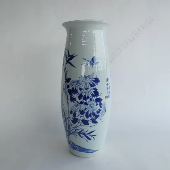 CHINESE PORCELAIN B&W VASE BAMBOO & FLOWERS H. 470MM