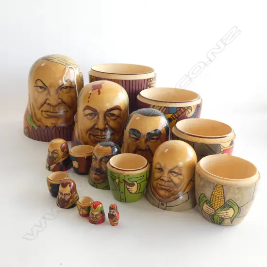 RUSSIAN DOLL SET. GORBACHEV ETC. H.230mm