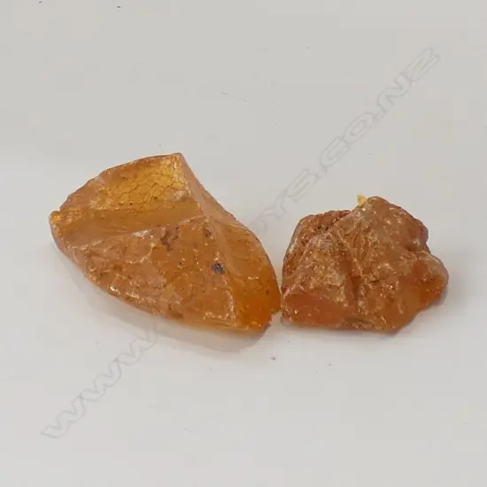 2 KAURI GUM NUGGETS; UNPOLISHED - GOOD COLOUR & CLARITY 77GMS