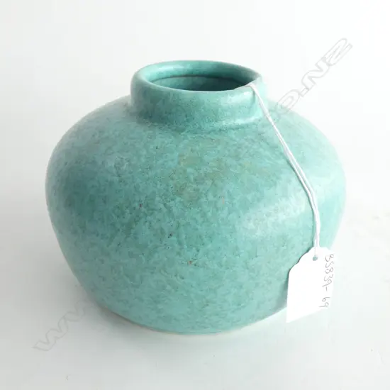 PILKINGTON ROYAL LANCASTRIAN POTTERY TURQUOISE MOTTLED VASE C1925 H. 130MM