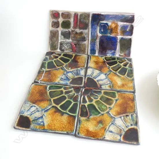 6 MADELEINE DASHPER ART POTTERY TILES 190mm sq (1 REPAIRED)