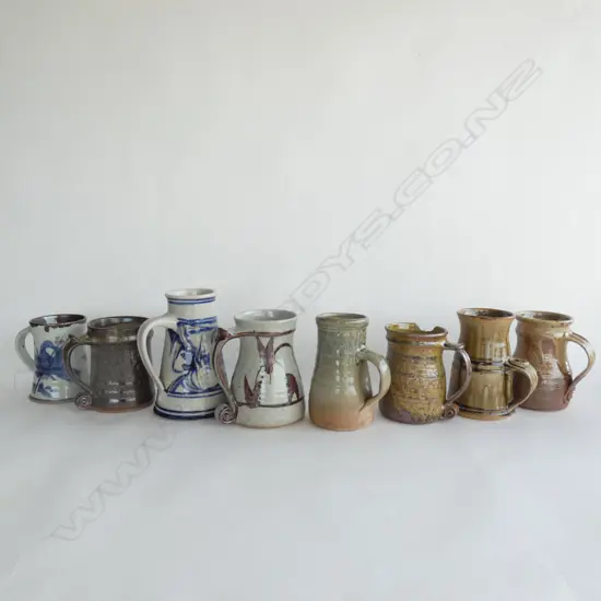 8 STUDIO POTTERY BEER MUGS (1 AF) H.250mm