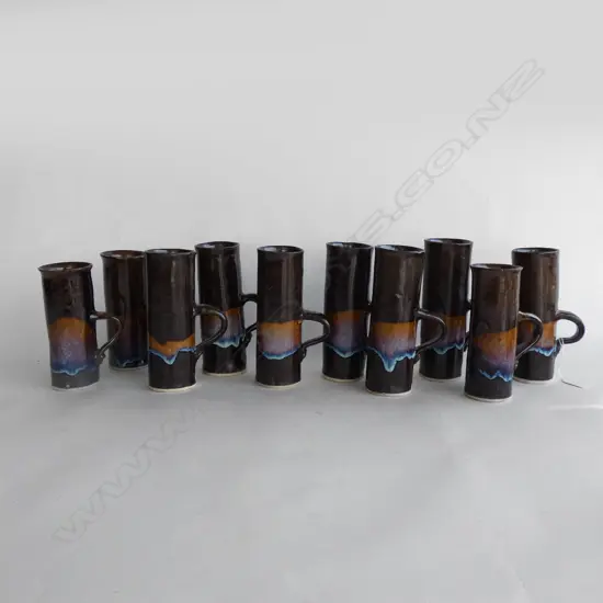 SET 10 STUDIO POTTERY TALL NARROW COFFEE MUGS H.170mm (AW STAMP)