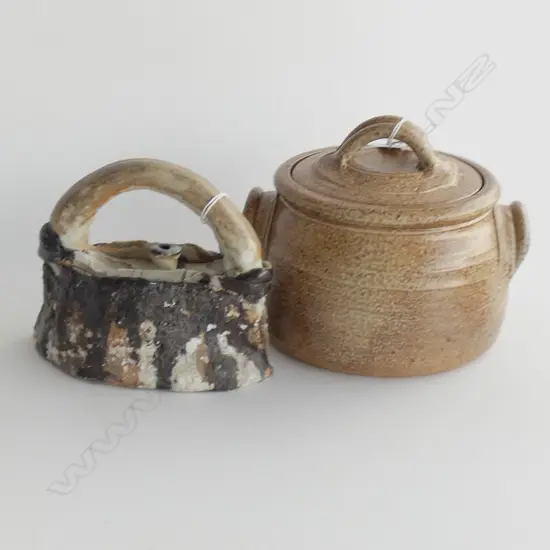 BC ART POTTERY FLAT IRON + SALT GLAZED CASSEROLE 150mm dia