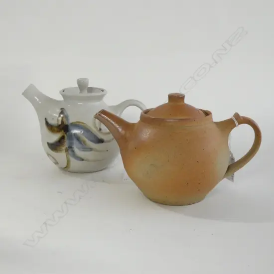 2 STUDIO POTTERY TEAPOTS 120mm dia
