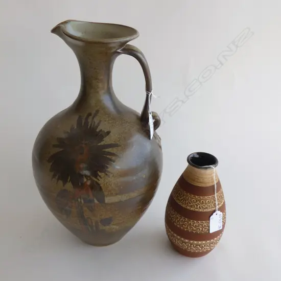LG POTTERY EWER VASE (H 380MM) & MID CENTURY WEST GERMAN VASE (H185MM)