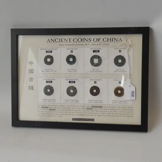FRAMED 'ANCIENT COINS OF CHINA' 8 COIN SET