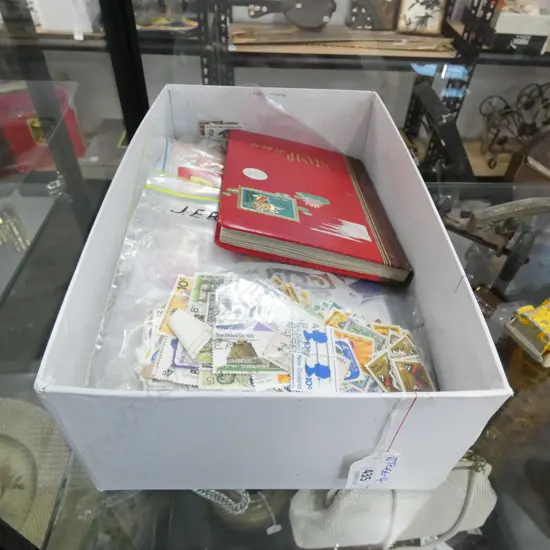 BOX OF USED NZ STAMPS ETC IN PACKS ETC