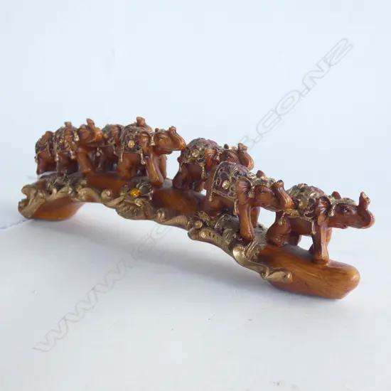 CARVED WOODEN & JEWELLED BRIDGE OF ELEPHANTS L 225MM