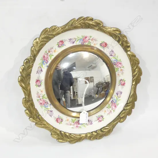 CONVEX PORCELAIN & BRASS MIRROR 350mm dia 