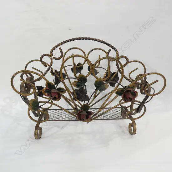 VINTAGE 50s FRENCH WROUGHT IRON MAGAZINE RACK W.500mm 