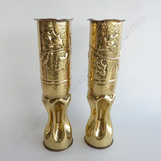 PR WWI CANONE 75MM BRASS TRENCH ART SHELL CASE VASES