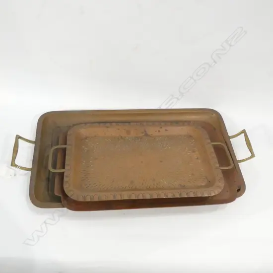 3 ARTS & CRAFT COPPER TRAYS L.460mm